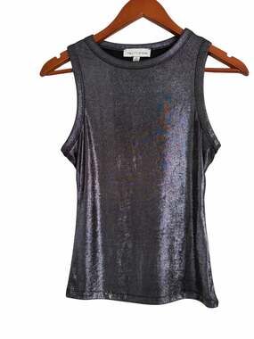The Line of Style Women's Metallic Black Silver Sleeveless Tank Top